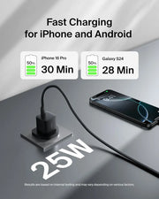 Belkin USB-C Plug 25W with 60W USB-C Cable  - Phone Charger PD 3.0 Fast Charging with PPS for Apple iPhone 17, Air, 16, Samsung Galaxy S25, Pixel 10, Nintendo Switch, & More - Black