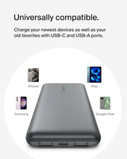 Belkin BoostCharge 10000mAh Power Bank with USB-C and USB-A Ports - Grey