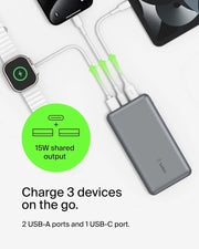 Belkin BoostCharge 10000mAh Power Bank with USB-C and USB-A Ports - Grey
