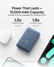 Belkin BoostCharge 10000mAh Power Bank with Integrated USB-C Cable - Blue