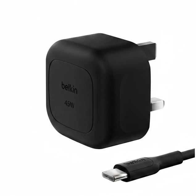 Belkin Compact Wall Charger 45W + USB-C to USB-C Cable, Fast Charging for Apple iPhone 17, iPhone Air, iPhone 16 Serie, Samsung Galaxy S25, Google Pixel, iPad, AirPods & More - Black