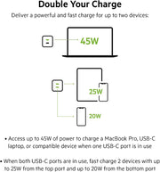 Belkin 45W Dual USB Type C Wall Charger, Fast Charging Power Delivery 3.0 with GaN Technology, USB C Charger for iPhone 17, iPhone Air, iPad Pro, MacBook, Samsung Galaxy S25, Pixel And More - Black