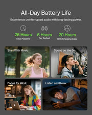 Belkin SoundForm Anywhere Wireless Earbuds, Lightweight Earbuds for Side Sleeping with Long-Lasting Comfort, Bluetooth 6.0, 26H Battery Life, IPX4, Earphones for sleeping, sports and more - White