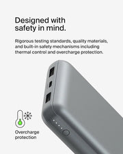 Belkin Portable Charger, USB C Power Bank 20000 mAh w/2 USB-A Ports, 15W w/A to C Cable - iPhone 17, Air, Pro, Pro Max, AirPods, Samsung Galaxy S25,iPad,Nintendo Switch 2,Google Pixel 10 – Space Gray
