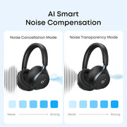 soundcore by Anker, Space One, Adaptive Active Noise Cancelling Headphones, 2X Stronger Human Voice Reduction, 40H ANC Playtime, App Control, LDAC Hi-Res Wireless Audio, Comfortable Fit, Bluetooth 5.3