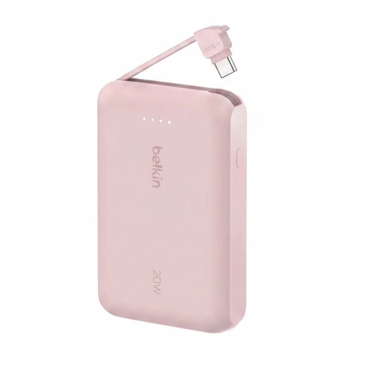 Belkin BoostCharge 10000mAh Power Bank with Integrated USB-C Cable - Pink