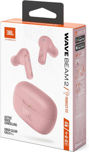 JBL Wave Beam 2 Adaptive Noise Cancelling with Smart Ambient True Wireless Earbuds, Deep Bass, Comfort Fit, 40H Battery, Hands-Free + VoiceAware, Water and Dust Resistant - JBLWBEAM2PIK, Pink