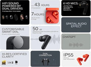 CMF by Nothing Buds Pro 2 Wirelesss earphones with HiFi sound, 50 dB Smart Active Noise Cancellation, 6 HD mics and Spatial Audio, 2025 - Light Grey