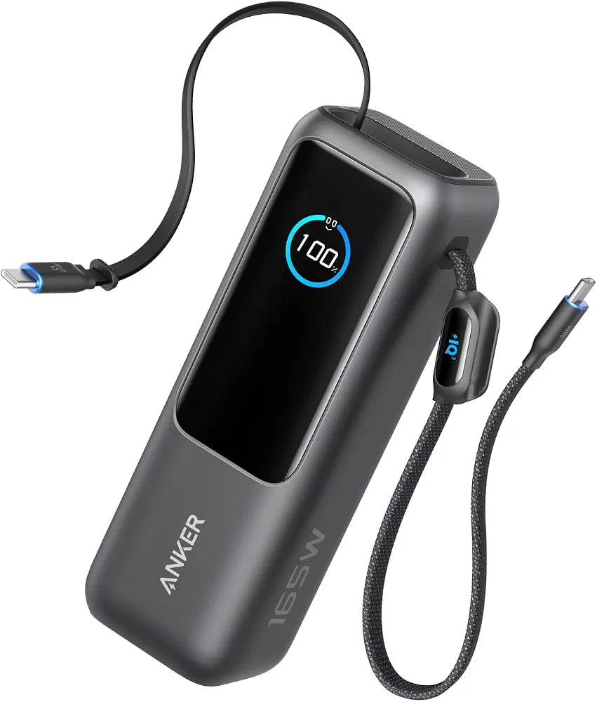 Anker Power Bank, 25,000mAh 165W Ultra-Fast Portable Charger for Dual Laptops, Fast Charging Battery Pack with Built-In and Retractable Cables, For iPhone 17/16 Series, Samsung, and More