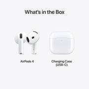 Apple AirPods 4 Wireless Earbuds, Bluetooth Headphones, Personalized Spatial Audio, Sweat and Water Resistant, USB-C Charging Case, H2 Chip, Up to 30 Hours of Battery Life, Effortless Setup for iPhone