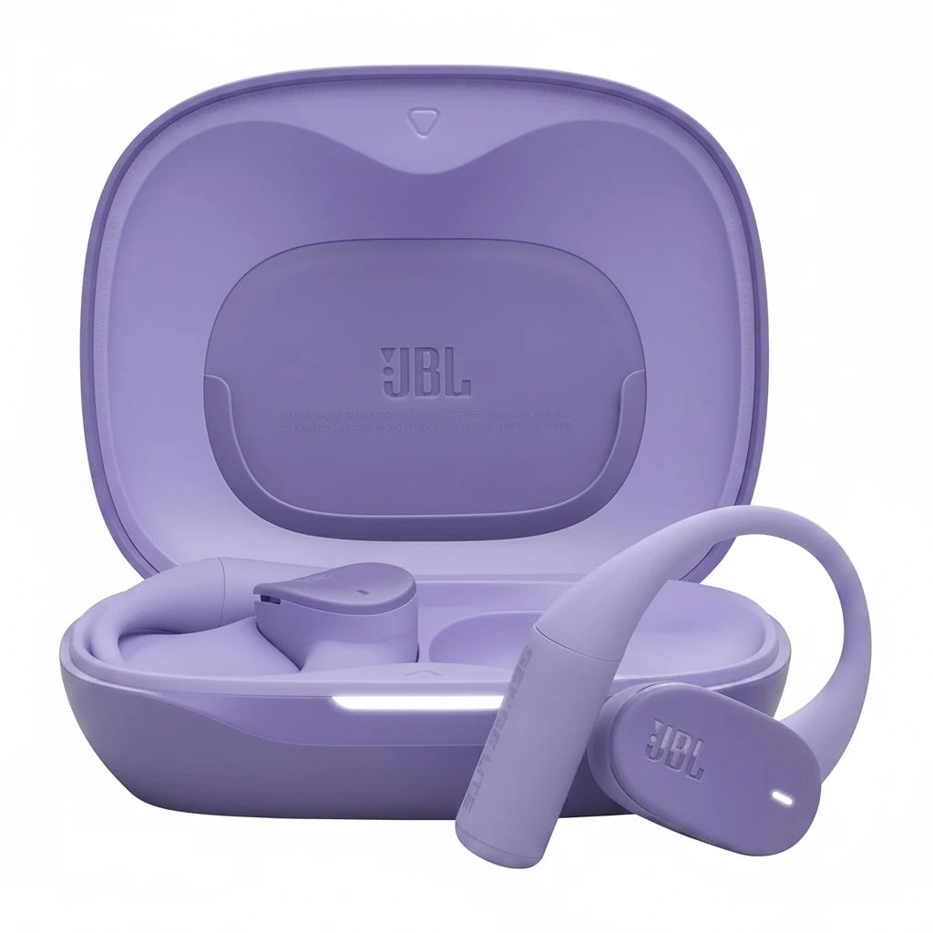 JBL Sense Lite Wireless Open-Ear Earbuds with Ear Hooks, IP54 Water-Resistant, 32-Hour Battery, Purple