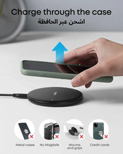 Anker Wireless Charger, PowerWave Pad for Samsung, Qi-Certified 10W Max for iPhone 16/15/14/13/SE, 2020/AirPods/Galaxy S20 