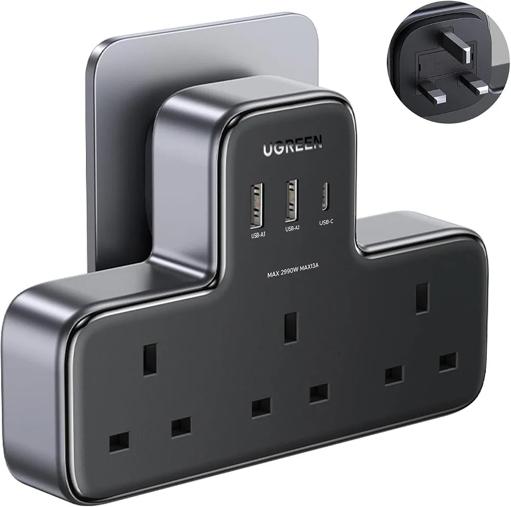 UGREEN 6-in-1 Surge Protector Power Strip with 3 AC Outlets & 3 USB Ports