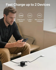Belkin 2-Port USB-C Plug 50W, Dual-Port GaN Charger with 2x USB C Ports, Fast Charging for MacBook, iPhone 17, iPad Pro, Chromebook, Galaxy S25 Ultra, Pixel 10, etc. - Travel Essentials - Black