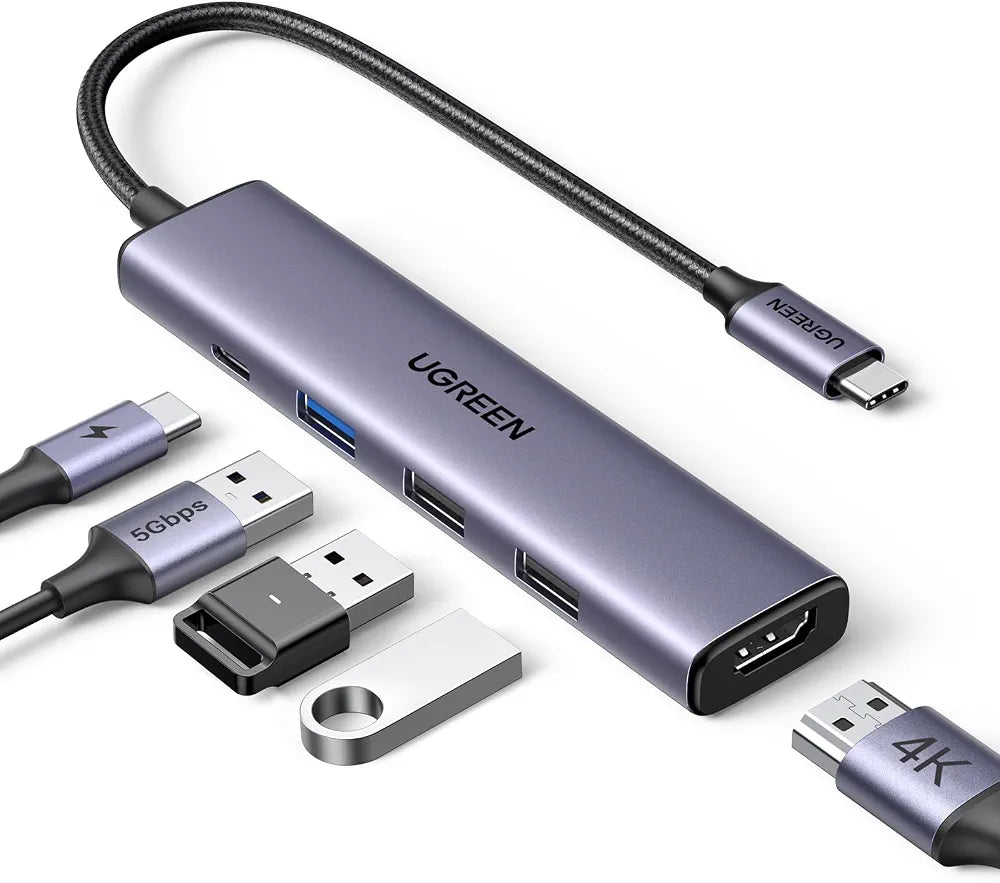 UGREEN USB C Hub 5 in 1 100W PD, HDMI 4K30Hz Adapter, 3 USB A Data Ports
