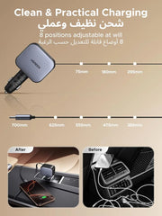 UGREEN 60W Car Charger Fast Charging 3Ports with Retractable Type C Cable