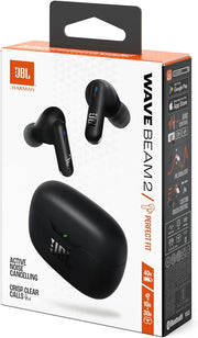 JBL Wave Beam 2 Adaptive Noise Cancelling with Smart Ambient True Wireless Earbuds, Deep Bass, Comfort Fit, 40H Battery, Hands-Free + VoiceAware, Water and Dust Resistant - Black, JBLWBEAM2BLK