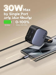 UGREEN 60W Car Charger Fast Charging 3Ports with Retractable Type C Cable