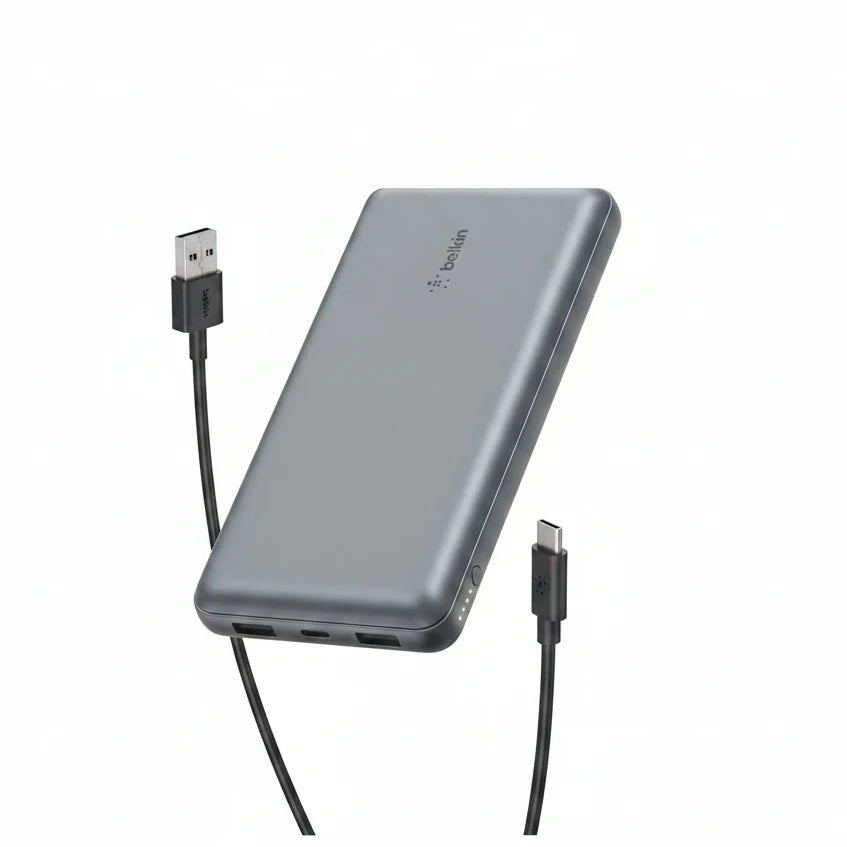 Belkin Portable Charger, USB C Power Bank 20000 mAh w/2 USB-A Ports, 15W w/A to C Cable - iPhone 17, Air, Pro, Pro Max, AirPods, Samsung Galaxy S25,iPad,Nintendo Switch 2,Google Pixel 10 – Space Gray
