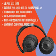 JBL Tune 730BT Wireless Over-Ear Bluetooth Headphones - Pure Bass, 76H Battery, Dual Mics, Multi-Point, Foldable - Beige