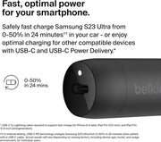 Belkin BoostCharge 30W Fast Car Charger, Compact Design with USB-C Power Delivery Port, USB-C to USB-C Cable Included, Universal Compatibility for iPhone 16, 15, Galaxy S23, Note and More - Black