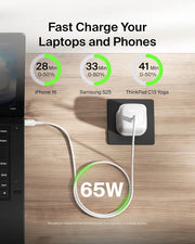 Belkin USB-C Plug 65W, Fast Charging Wall Charger, Type C Phone Charger - Compatible with Apple iPhone 16/15/14/13, Galaxy S25, Google Pixel 9, MacBook, iPad, AirPods, Chromebook, & More - White