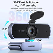 UGREEN 1080P Webcam PC Camera USB HD Microphone for Laptop Streaming Grey