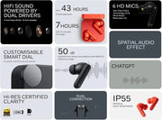 CMF by Nothing Buds Pro 2 Bluetooth Earbuds, ChatGPT Integrated, TWS with Clear Voice Technology 2.0, 50 dB Smart ANC, Up to 11 hrs Battery, Spatial Audio Effect, IP55, Dark Grey, Middle East Version