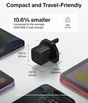 Belkin USB-C Plug 25W - USB-C Phone Charger PD 3.0 Fast Charging with PPS for Apple iPhone 17, iPhone Air, iPhone 16, Samsung Galaxy S25, Pixel 10, Nintendo Switch, & More - Black