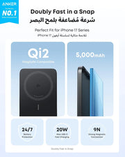 Anker Nano Power Bank, Ultra-Slim 5,000mAh Magnetic Battery Pack, Qi2 Certified 15W Max Ultra-Fast MagSafe-Compatible Portable Charger, PD 20W, Ergonomic Design, For iPhone 17/16/15/14/13 Only