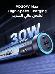 UGREEN Car Charger Fast Charging 30W 3Ports 2USB C+USB A Power Car Adapter