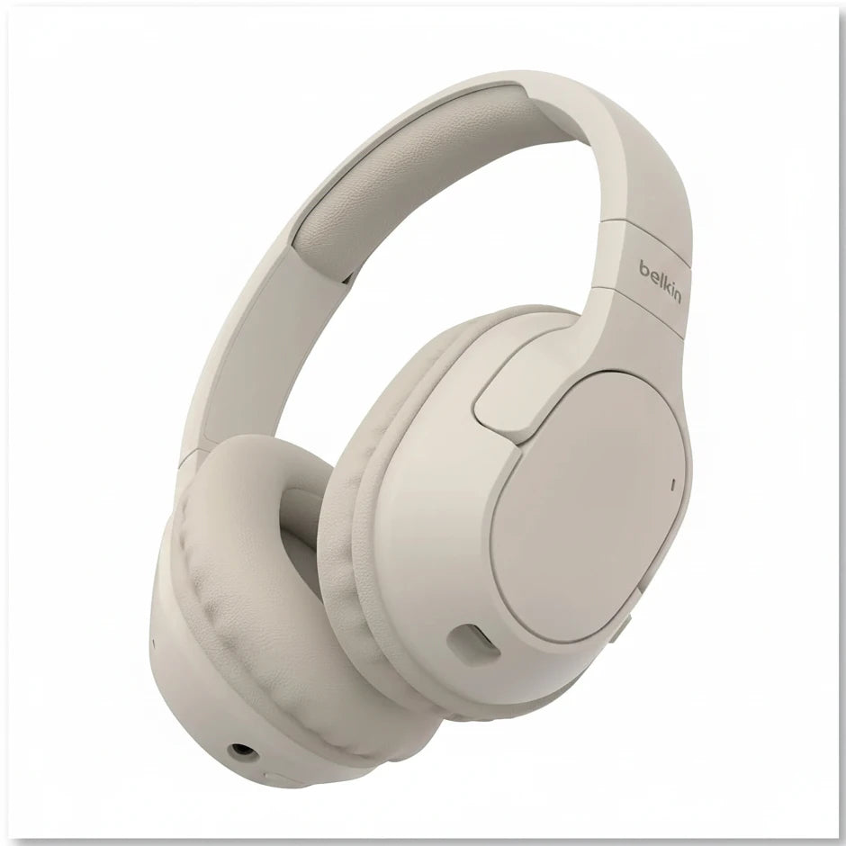Belkin SoundForm Surround Bluetooth Over-Ear Headphones, Environmental Noise Cancelling Headphones, Wireless with 60H Playtime & Soft Ear Cups for iPhone, Galaxy, iPad, Travel, Home, or Office - Sand