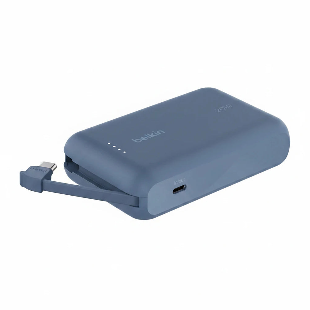 Belkin BoostCharge 10000mAh Power Bank with Integrated USB-C Cable - Blue
