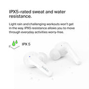 Belkin SoundForm Motion True Wireless Earbuds, Noise Cancelling Ear Buds with Wireless Charging Case & Dual Microphone - IPX5 Water Resistant Bluetooth Headphones for iPhone & Samsung - White
