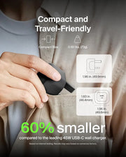 Belkin Compact Wall Charger 45W + USB-C to USB-C Cable, Fast Charging for Apple iPhone 17, iPhone Air, iPhone 16 Serie, Samsung Galaxy S25, Google Pixel, iPad, AirPods & More - Black