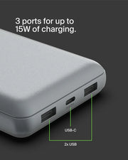 Belkin Portable Charger, USB C Power Bank 20000 mAh w/2 USB-A Ports, 15W w/A to C Cable - iPhone 17, Air, Pro, Pro Max, AirPods, Samsung Galaxy S25,iPad,Nintendo Switch 2,Google Pixel 10 – Space Gray