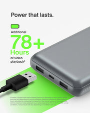 Belkin Portable Charger, USB C Power Bank 20000 mAh w/2 USB-A Ports, 15W w/A to C Cable - iPhone 17, Air, Pro, Pro Max, AirPods, Samsung Galaxy S25,iPad,Nintendo Switch 2,Google Pixel 10 – Space Gray