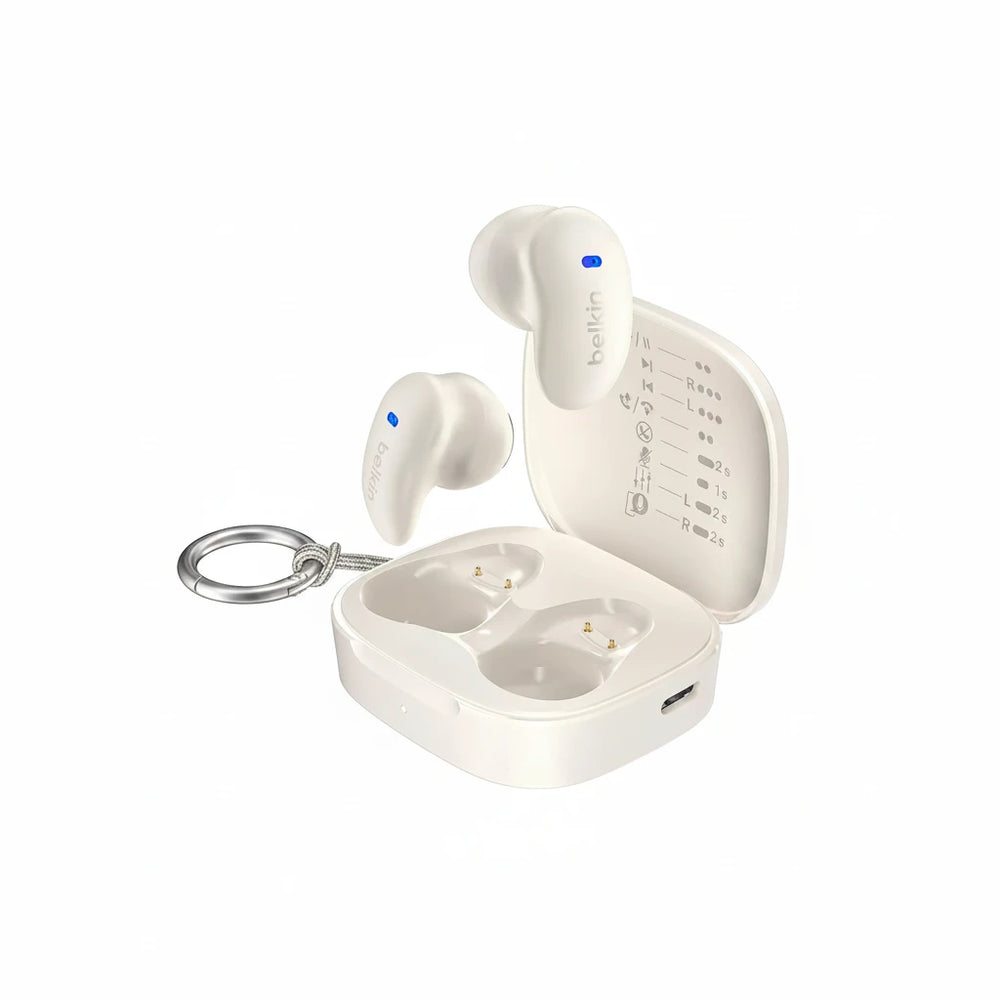 Belkin SoundForm Anywhere Wireless Earbuds, Lightweight Earbuds for Side Sleeping with Long-Lasting Comfort, Bluetooth 6.0, 26H Battery Life, IPX4, Earphones for sleeping, sports and more - White