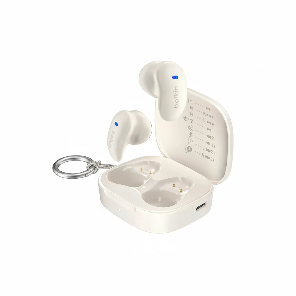 Belkin SoundForm Anywhere Wireless Earbuds, Lightweight Earbuds for Side Sleeping with Long-Lasting Comfort, Bluetooth 6.0, 26H Battery Life, IPX4, Earphones for sleeping, sports and more - White