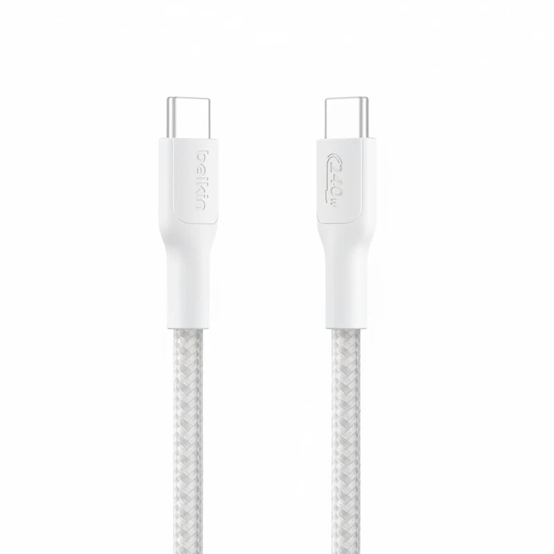 Belkin Eco Braided USB-C to USB-C Cable  - Soft, Flexible Fast-Charging Cable, Type C Charger Cord for iPhone 16, Galaxy S25, Pixel 9, MacBook, iPad Pro, & More - White 