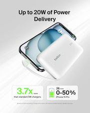 Belkin Fast Charge, Portable with Integrated Cable 10K PD 20W - Fast Charge -C Power Delivery, iPhone Fast Charging for iPhone 17 Series, iPad Pro, Galaxy S25, More