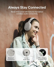 Belkin SoundForm Surround Bluetooth Over-Ear Headphones, Environmental Noise Cancelling Headphones, Wireless with 60H Playtime & Soft Ear Cups for iPhone, Galaxy, iPad, Travel, Home, or Office - Sand