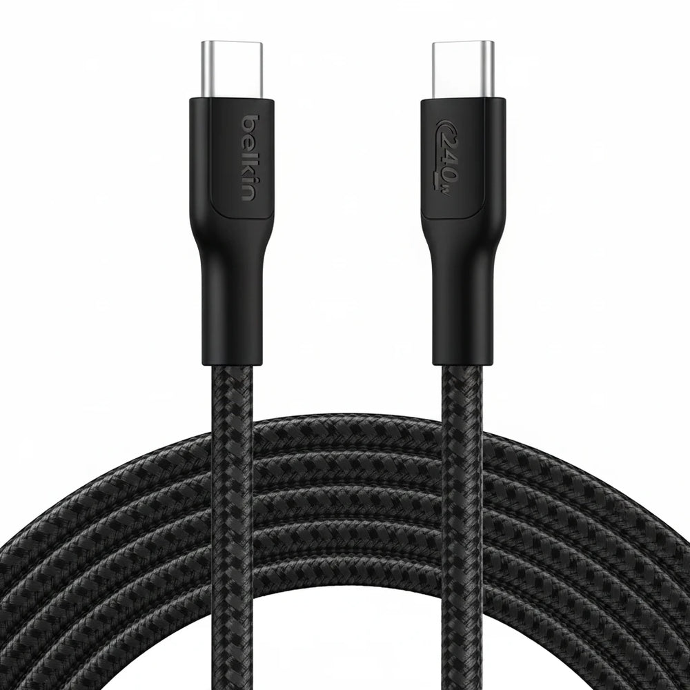 Belkin Eco Braided USB-C to USB-C Cable  - Soft, Flexible Fast-Charging Cable, Type C Charger Cord for iPhone 16, Galaxy S25, Pixel 9, MacBook, iPad Pro, & More - Black 