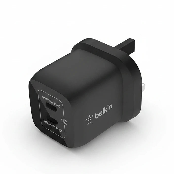Belkin 45W Dual USB Type C Wall Charger, Fast Charging Power Delivery 3.0 with GaN Technology, USB C Charger for iPhone 17, iPhone Air, iPad Pro, MacBook, Samsung Galaxy S25, Pixel And More - Black