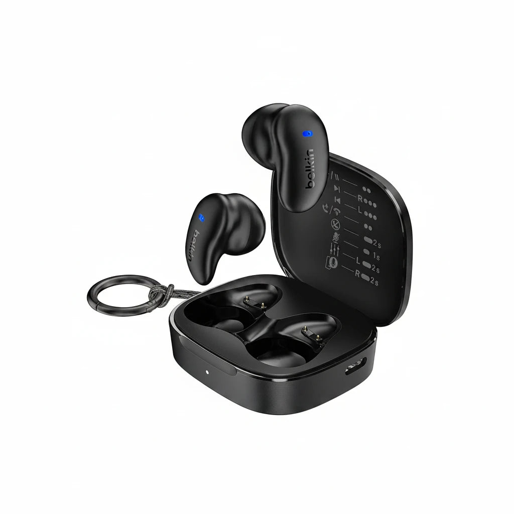 Belkin SoundForm Anywhere Wireless Earbuds, Lightweight Earbuds for Side Sleeping with Long-Lasting Comfort, Bluetooth 6.0, 26H Battery Life, IPX4, Earphones for sleeping, sports and more - Black