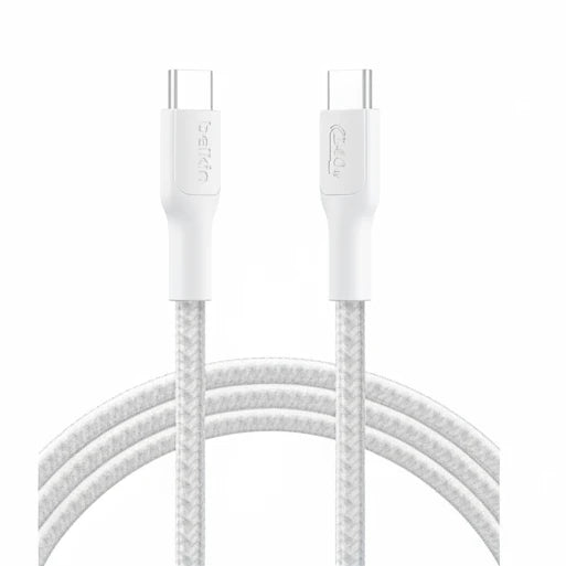 Belkin Eco Braided USB-C to USB-C Cable  - Soft, Flexible Fast-Charging Cable, Type C Charger Cord for iPhone 16, Galaxy S25, Pixel 9, MacBook, iPad Pro, & More - White 