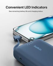 Belkin BoostCharge 10000mAh Power Bank with Integrated USB-C Cable - Blue