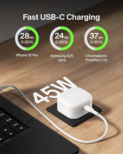 Belkin Compact Wall Charger 45W + USB-C to USB-C Cable, Fast Charging for Apple iPhone 17, iPhone Air, iPhone 16 Serie, Samsung Galaxy S25, Google Pixel, iPad, AirPods & More - White